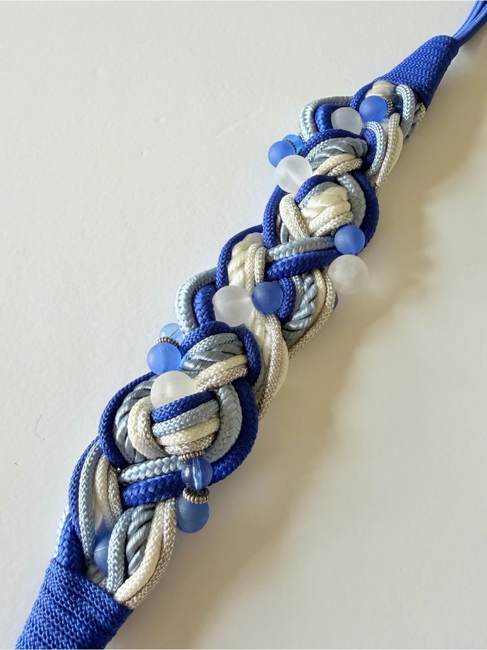 Vintage 90s Braided Paracord Western Wither Strap - Royal Blue & White 28”